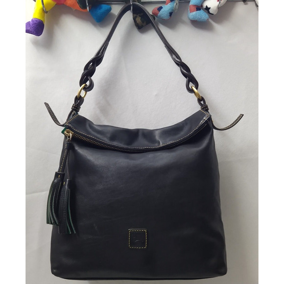 Dooney & Bourke Florentine Black Leather Tassel Zipper Closure Hobo Shoulder Bag - Picture 3 of 16